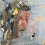 Abstraktes Gemälde und Zeichnung eines Baums in Braun- und Grautönen.