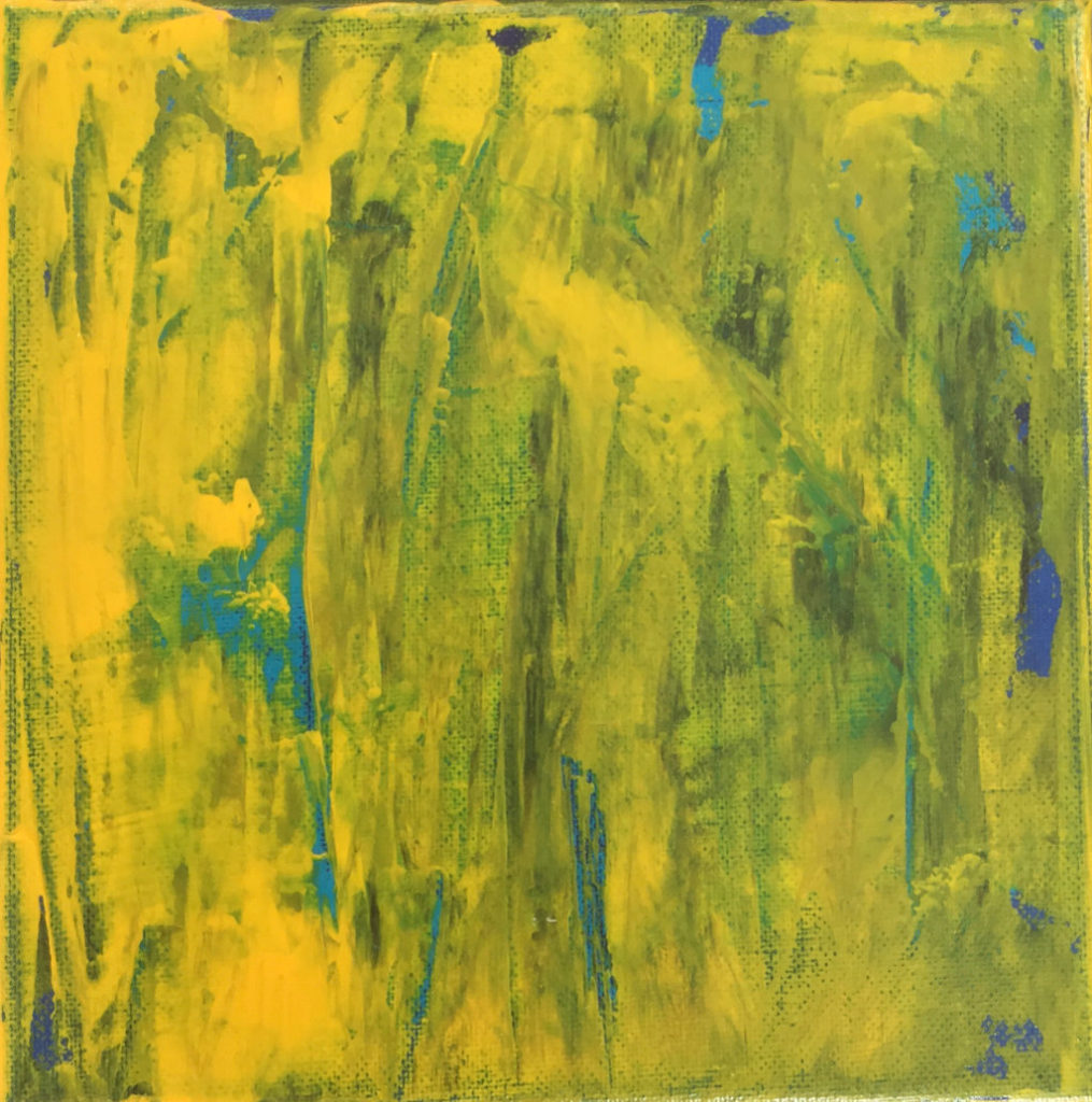 Abstraktes Bild, bei dem Gelb in Grün übergeht und ein wenig Blau durchschimmert.