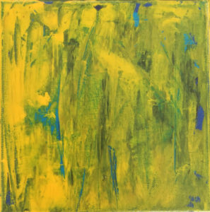 Abstraktes Bild, bei dem Gelb in Grün übergeht und ein wenig Blau durchschimmert.
