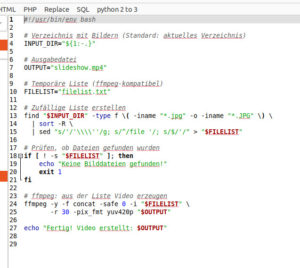 Codeprogrammbrowser zeigt verschiedene Zeilen Code mit Syntaxhighlighting rot und grün einzelner Elemente.